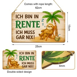 Ruhestand Geschenk für Frauen und Männer, ICH BIN IN RENTE, ICH MUSS GAR NIX - Holzschild Rente Geschenk, Ruhestand Deko für Wand, Tür und Fenster, Geschenke zum Renteneintritt