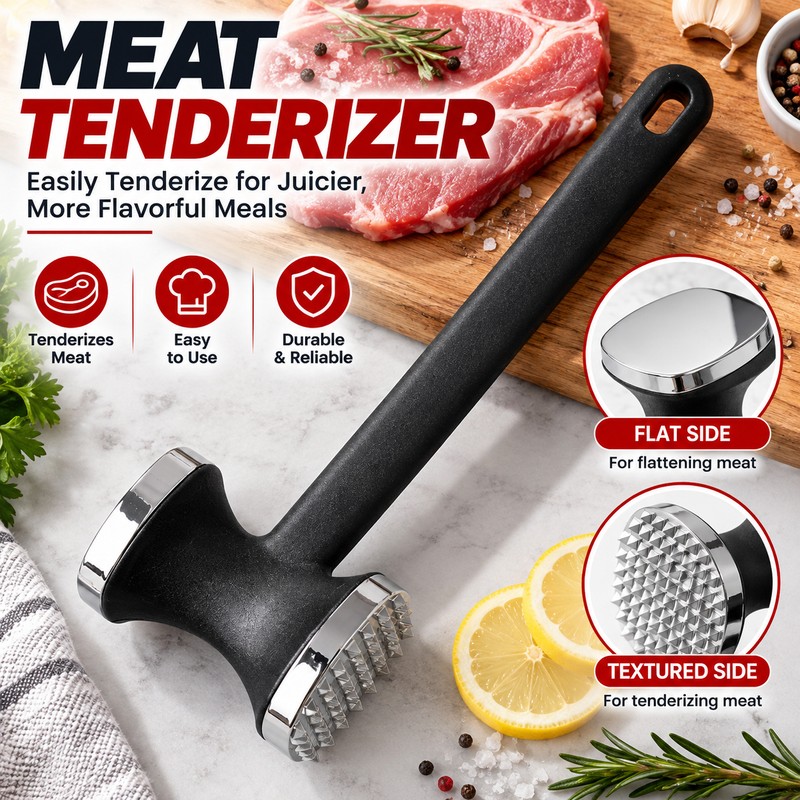 Meat Tenderizer Hammer for Steak & Chops – Dual-Sided Metal
