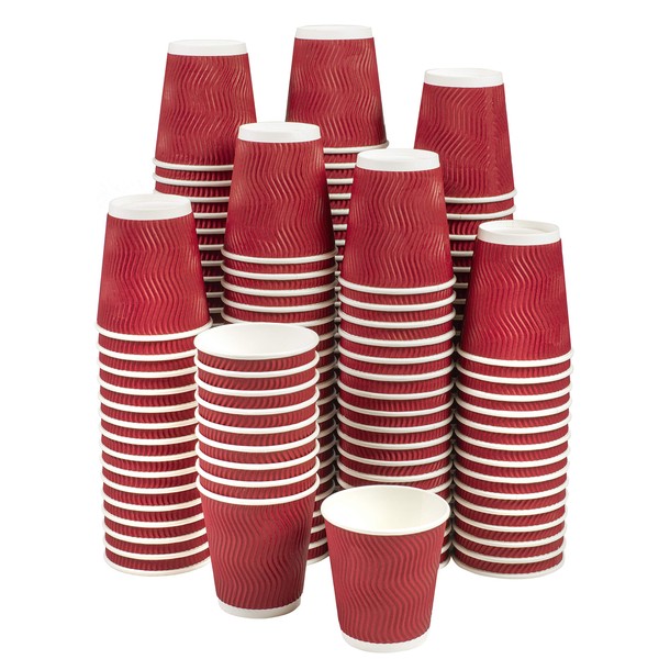 NYHI 3-Layer Ripple Insulated Paper Cups, Red, 12 Ounces, Pack of 150