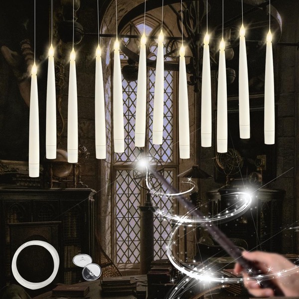 KUWUNG Floating Candles with Wand Remote, 12Pcs LED Tapered Candles
