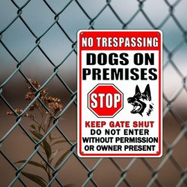 Funny Beware of Dog Sign Warning Do Not Enter Metal Signs, 2 Pack No Trespassing Dogs On Premises Tin Signs Dog In Yard Stop Keep Gate Closed Sign Fence Door Outdoor Decorations 8x12 Inch