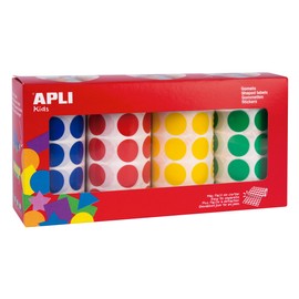 Apli Kids 4 Rolls Round Colour Stickers - 20mm 20mm Yellow, Blue, Red & Green