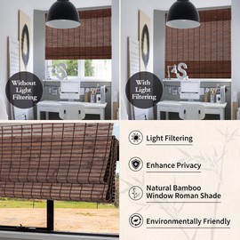 Cordless Bamboo Blinds Roman Shades Natural Weave Lift Up Bamboo Blinds for Indoor Windows Home and Garden Easy Installation 32W*72L