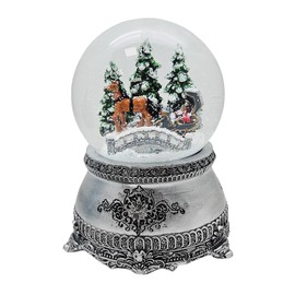 Nostalgia 20294 Snow Globe Carriage Ride Over Bridge Pewter Effect Base Decorated Music Box 10 cm Shake Ball