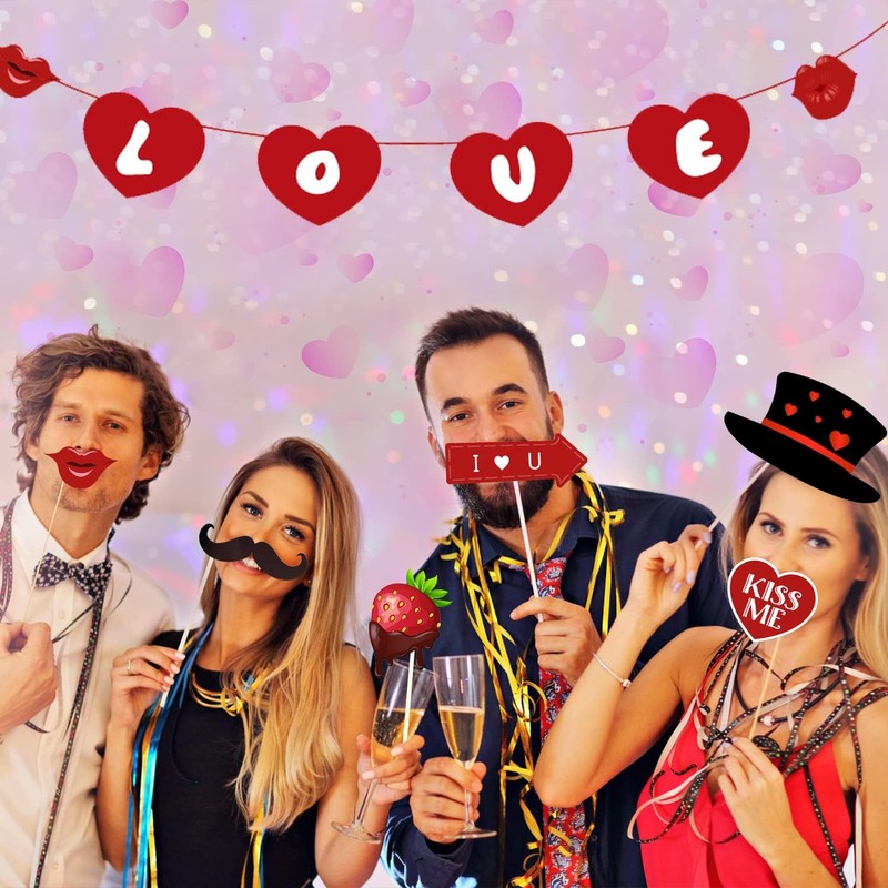 Leesgel 42 Pieces Valentine's Day Photo Booth Props, Valentines Wedding