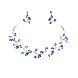Faship Gorgeous Blue Rhinestone Crystal Floral Necklace Earrings Set - Blue