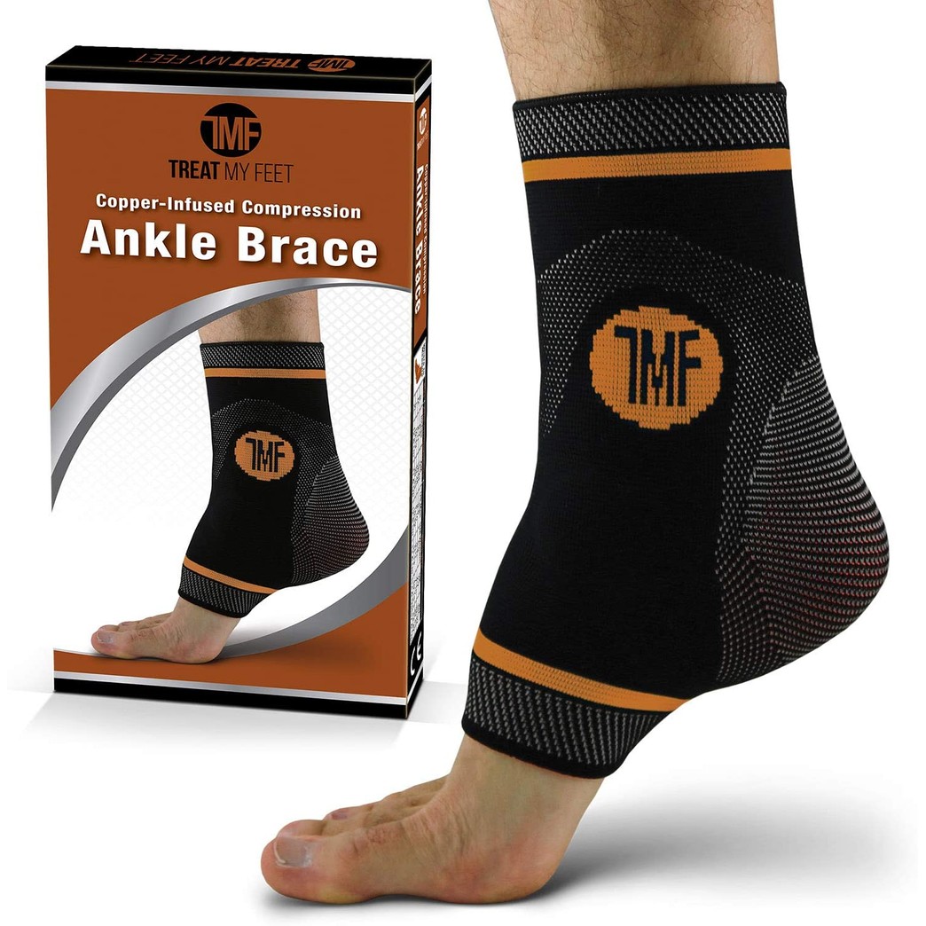 Ankle Compression Brace with Silicone Ankle Support and Copper. Plantar Fasciitis, Foot, & Achilles Tendon Pain Relief. Prevent and Support Ankle Injuries & Soreness - L