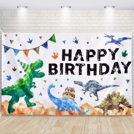 WERNNSAI Watercolor Dinosaur Backdrop - 73'' x 43'' Dinosaur Birthday Party Decorations for Boys Kids Large Indoor Outdoor Photography Background Dino Theme Party Supplies Wall Banner Room Decor