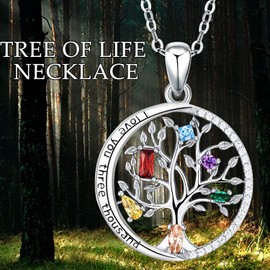 Tree of Life Necklace for Women Sterling Silver 925, Tree of Life Pendant with colorful Stones, Family Tree Pendant Necklace with Birstone for Women Wife Mum Girlfriend