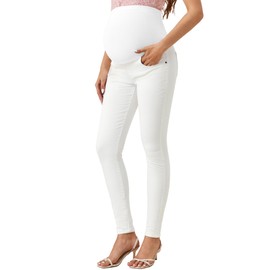 PACBREEZE Women's Maternity Jeans Over Belly Skinny Stretchy Denim Pants Comfy Slim Pregnancy Pants (White, Medium)