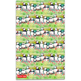 Cotton Tea Towel Printed in The UK Puffins and Sea Thrift by Emma Ball