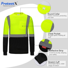 ProtectX High Visibility Shirts Long Sleeve Reflective Hi Vis Safety Shirts for Men Class 2 Work Shirts for Construction Warehouse 2 Pack Green Long Medium