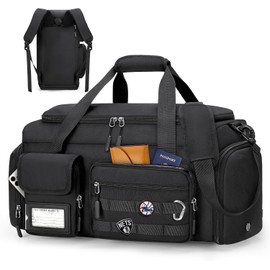 RAINSMORE Maleta Deportiva Hombre Grande 40L Mochila Gym con Compartimento para Zapatos y Bosillo Impermeable Bolsa de Viaje Maleta Gym Bolsa Deportiva para Fitness, Viaje, Pasar la Noche,Negro