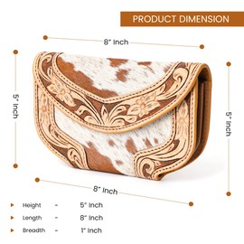 Merbaa Women's Hand Tooled Cowhide Leather Trifold Wallet – Brown Ladies Purse – Premium Leather Wallet for Women
