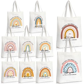Woanger 10 Pcs Christmas Employee Appreciation Gifts Inspirational Canvas Tote Bags Rainbow Bags for Staff Thank You Gifts(Novelty Style)