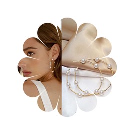 Allereya Vintage Pearl Hoop Earrings Large Circle Pearl Earrings Gold Hoop Studs Earrings Punk Exaggerated Earrings Jewelry for for Women and Girls