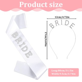 Bride Sash White Pearls Rhinestones Bride Sash with Headband Bachelor Party Sashes for Brides Shower Wedding Party
