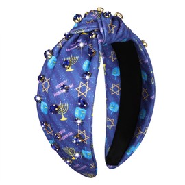 YAHPERN Hanukkah Headband for Women Star Headbands Blue Jeweled Crystal Rhinestone Knotted Headband Holiday Hanukkah Hair Accessories Outfits the Festival of Lights Gifts (Menorah 1)