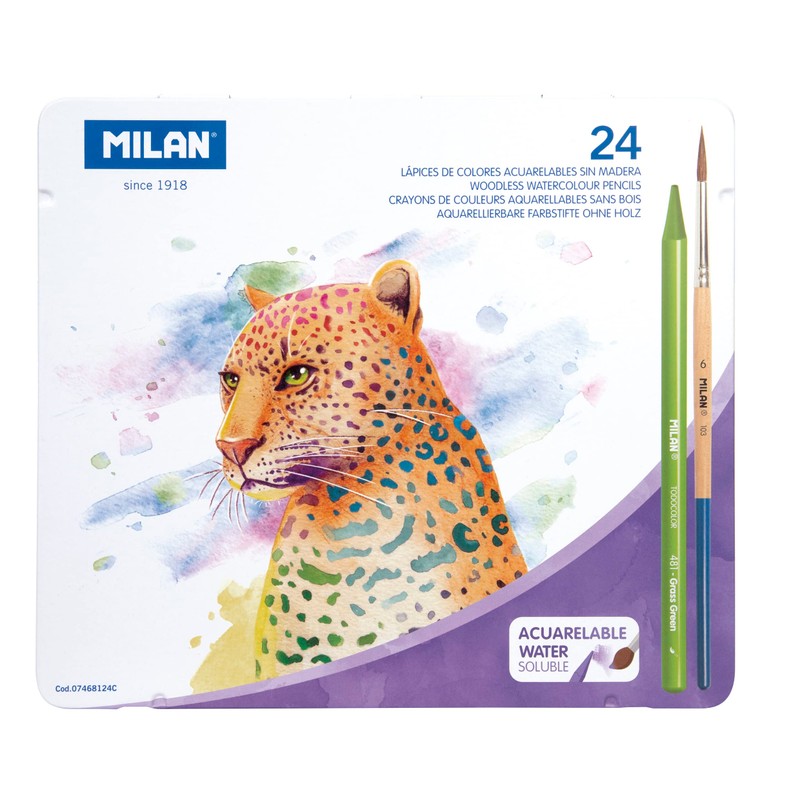 MILAN® Metal Box 24 Coloured Pencils 100% Watercolour Lead Allcolour