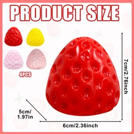 4pcs Taba Squishy Big Strawberry, Taba Squishies Strawberry Cute Squeeze Toys, Kawaii Sticky Stress Toys, Cute Desk Accessories for Kids Adults Anxiety&Relaxation