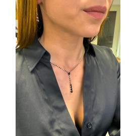 ONDEGO® 2er Set Schwarz Y SILBER Strass Schmuck Kette Schmuckset Armband Hochzeit Collier Halskette Brautschmuck Kommunion Ball Abiball