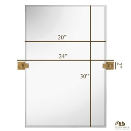 Hamilton Hills 20x30 inch Pivot Wall Mirror Including Brushed Gold Squared Wall Brackets | Frameless Bathroom Mirror | Rectangular Adjustable & Tilting Vanity | Modern Farmhouse Wall-Mounted Mirrors
