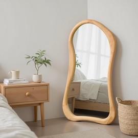 Decvibspire Asymmetrical Wood Mirror,Irregular Natural Full Length Farmhouse Wave Unique Vanity Mirror for Bathroom,Bedroom,Living Room,Washroom20 x 36”
