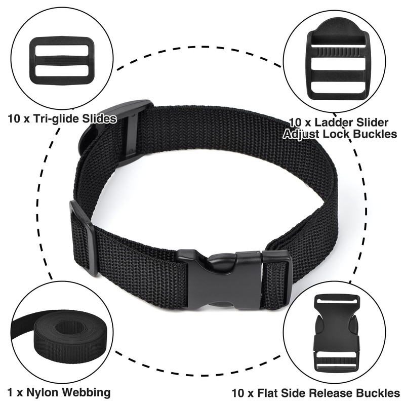 GGXZHT Webbing Strap for Bags with Plastic Buckle Flat Side
