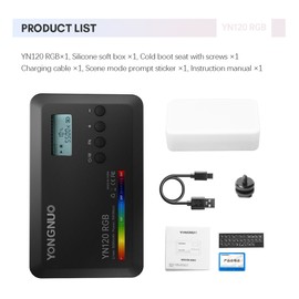 YONGNUO YN120 8W RGB Photography Lamp Bi-color LED Light Pocket Vlog Light 2500K-9900K Color Temperature Dimmable with 0.96in LCD Screen 120 LED Beads 31 FX Lighting Effects 1/4in Standar Threaded Holes 3000mAh Battery Built in for Live Streaming Home St