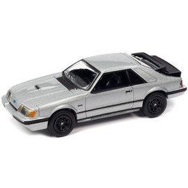 Johnny Lightning 1986 Ford Mustang SVO Silver Metallic with Black Stripes Classic Gold Collection Series Limited Edition to 12768 Pieces Worldwide 1/64 Diecast Model Car