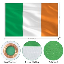 AhfuLife Ireland Flag 150 x 90 cm, Pack of 2 Large Irish St Patricks Day Flags, Double Sided with Brass Eyelets for Euro Song Contest, Olympic St. Patrick's Day 2024 Party Decoration