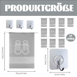 Pack of 10 Large Travel Shoe Bags, Grey Dust Bags with Sneaker Design, Portable Waterproof Packaging Organiser, Shoe Bag Case with 3 Transparent Hooks, Ideal for Travel, Household, Sports