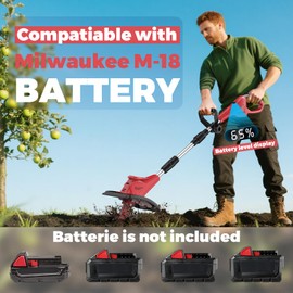 Cordless Electric Garden Tiller Cultivator Compatible with Milwaukee 18V Battery(Tool Only)，7.8-inch Micro Tiller Features 23 Steel Tines Red