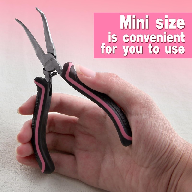 LEONTOOL 5 Inches Mini Bent Needle Nose Pliers with Serrated