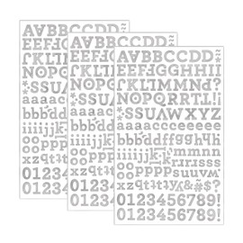 QQ&U 3 Sheets Foil Alphabet Silver Letter and Number Stickers