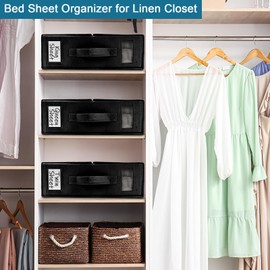 Blensix Premium Bed Sheet Organizers and Storage (3 pack), Foldable Cube Storage Organizer for Linen Sheets Storage (King or Queen Size), Storage for Duvet Covers, and Blanket Storage- Black