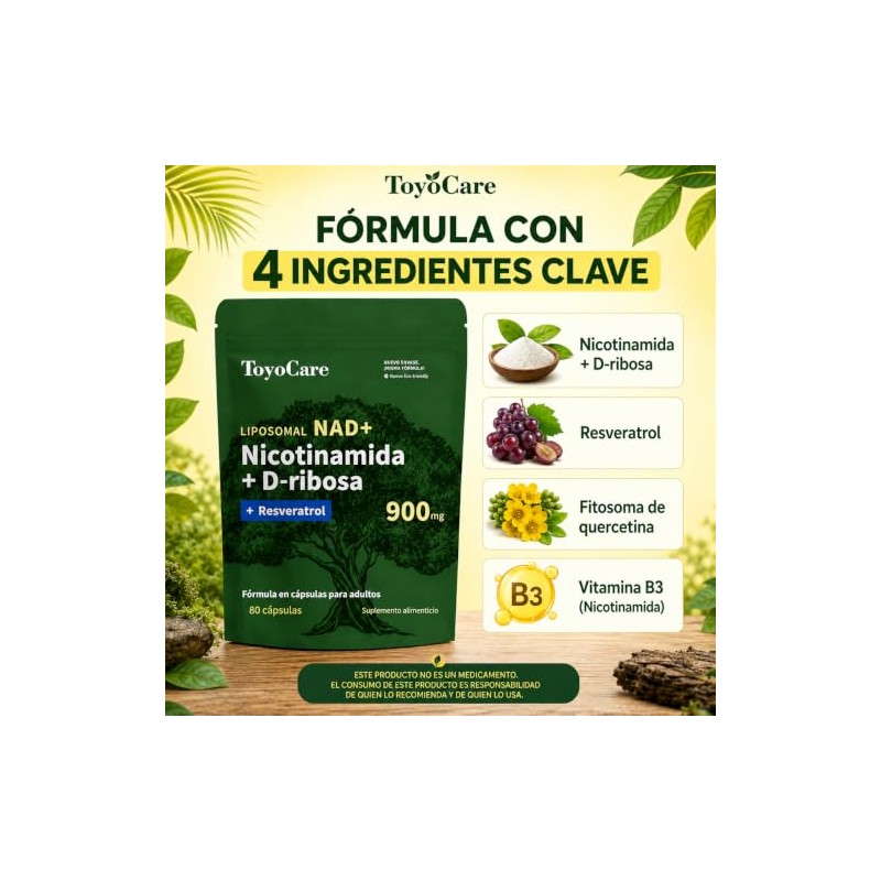 NAD+ Nicotinamida Ribosa y Resveratrol, 80 Cápsulas