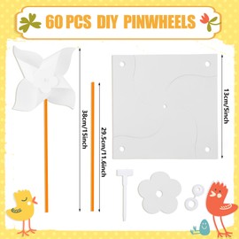 60 Pcs DIY Pinwheels for Kids White Paper Pinwheels Craft Kits for Boys Girls Summer Activities Arts Handicraft Party Favor