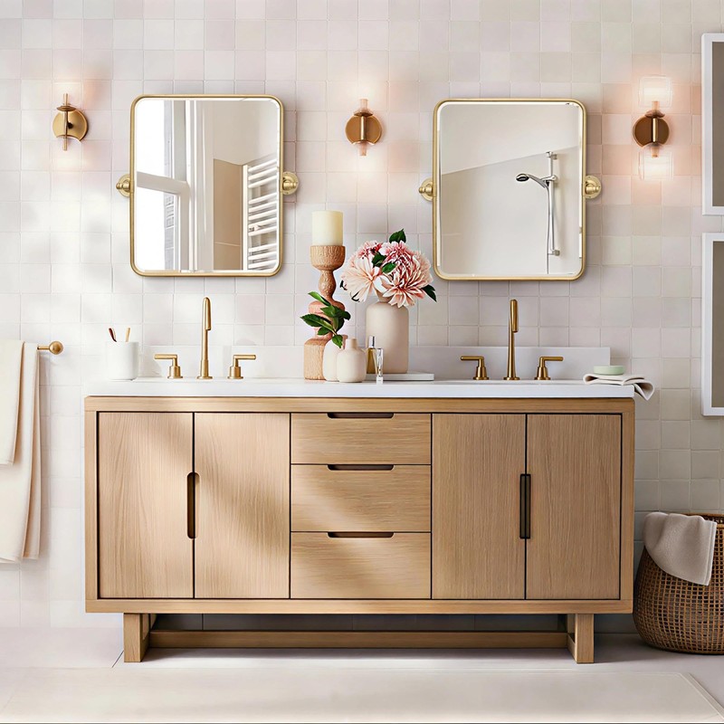 Besdomus Bathroom Pivot Wall Mirror: 20"x24" Gold Tiltable Beveled HD