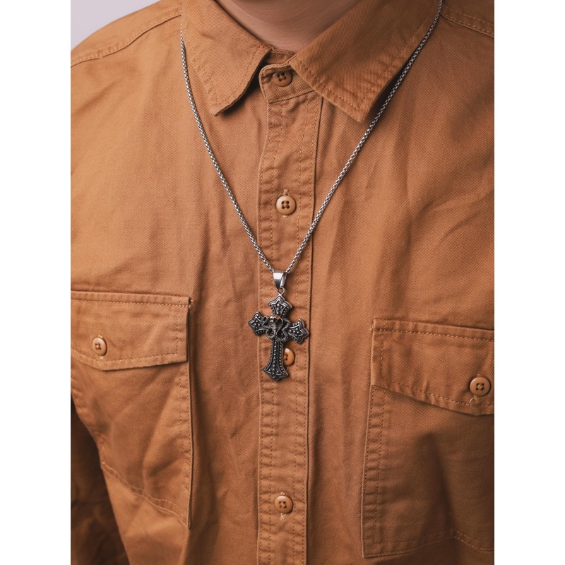 HAQUIL Gothic Cross Necklace, Stainless Steel Goth King Cobra Cross