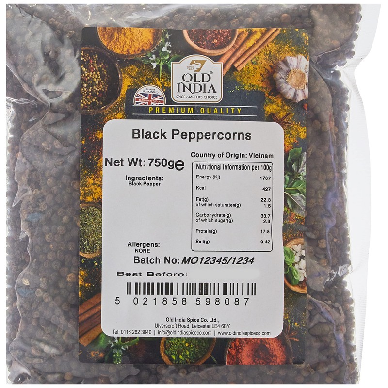 Old India Black Peppercorns 750g
