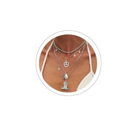 PLwelth Western Layered Charm Necklaces for Women Dainty Cowboy Boot Hat Cactus Star Pendant Necklaces Boho Choker Necklace Western Dress Jewelry Country Concert Outfits Cowgirl Accessories Gifts