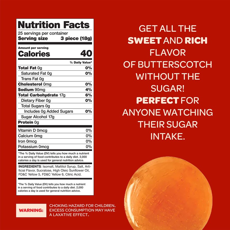 Sugar-Free Butterscotch Hard Candy - 1 Pound Pack (About 75