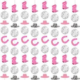 8 Pcs Cowgirl Bachelorette Party Decorations Glitter Cowgirl Disco Ball Garland String Western Cowgirl Party Hanging Decorations Cow Girls Hanging Swirls