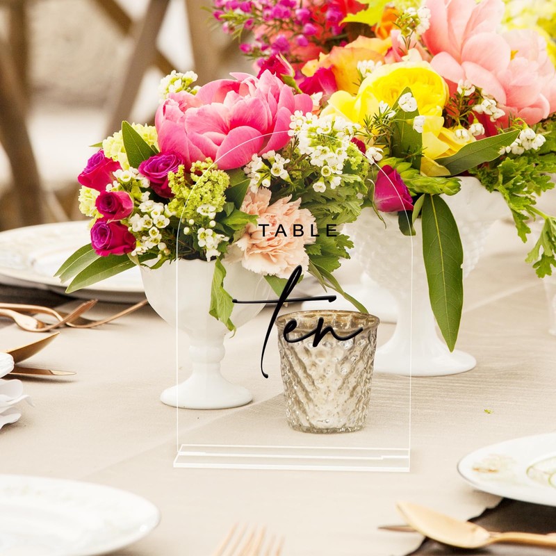 Clear Wedding Table Numbers 1-10 with Stands, 5x7 Inch Clear
