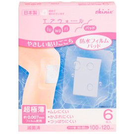 Skinix YB-221126T Airwall Wiping Pad, 3.9 x 4.7 inches (100 x 120 mm), 6 Pieces, For Knees, Waterproof, Large, Includes Pads, Ultra Zero Sense, Film-Dressing, Sterilization, 1 Box