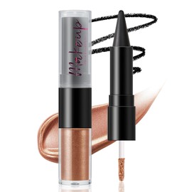 Boobeen Doppelendiger Lidschatten & Lidstrich, Farbe flüssiger Lidschatten Schimmer, natürlicher schwarzer Eyeliner Cream, Augen-Makeup für Frau