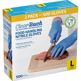 Medline Clear-Touch Food Handling Nitrile Gloves, Powder Free, Not Made From Natural Rubber Latex - Ideal for Kitchen Use and Food Preparation - Large Size, Pack of 500