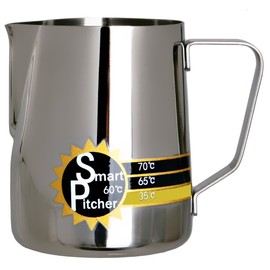 SMART PITCHER Espresso Coffee Milk Frothing Pitcher With Built-In Thermometer, Stainless Steel (12 oz)