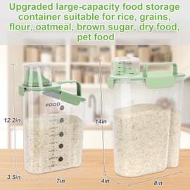 LEAWALK 10Lbs Rice Container, Cereal Containers Storage, 6Qt Dry Food Airtight Dispenser, 5L Pet Dog Cat Food Storage BPA Free, Clear Plastic Kitchen and Pantry Organization Bin (Green-1Pack)